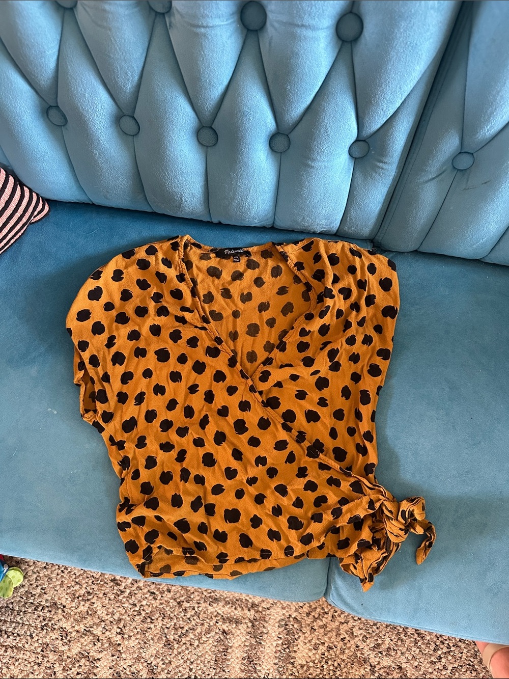 Madewell Mustard Wrap Blouse with Black Spot Print